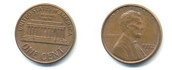 США 1 ЦЕНТ 1972 D, ЛИНКОЛЬН KM 201 медь цинк 86-213