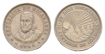 Никарагуа 10 сентаво 1965 KM 17.2 медно-никель aUNC 4640-1017