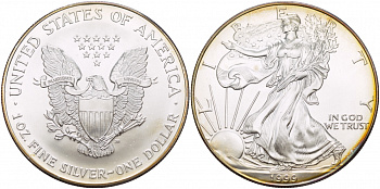 США 1 доллар 1999 шагающая свобода, В ПОДАРОЧНОЙ УПАКОВКЕ KM серебро UNC 3-4-2-14