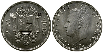 Испания 100 песет 1975 (76) M, Хуан Карлос I (1975-2014) KM 810 медно-никель  UNC   3334-112