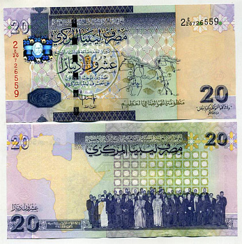 Ливия 20 динаров ND (2009) Pick 74 бумага UNC (пресс) 448-98-1
