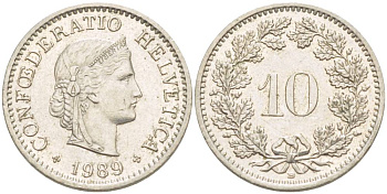 ШВЕЙЦАРИЯ 10 РАППЕНОВ 1989 В KM 27 медно-никель 4529-752