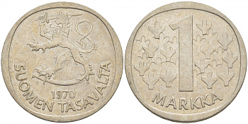 Финляндия 1 марка 1970 S KM 49а медно-никель 3718-736