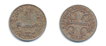 Колумбия 1 сентаво 1921 государственный лепрозорий KM L9 медно-никель 53-218