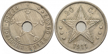 Бельгийское Конго 20 сантимов 1911 Альберт I (1909-1934) KM 19 медно-никель 3856-322