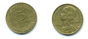 ФРАНЦИЯ 5 САНТИМОВ 1973 ТИП MARIANNE KM 933 медь алюминий никель 84-1535