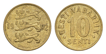 Эстония 10 сентов 1992 KM 22 латунь 192-413