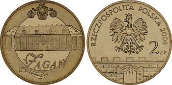 Польша 2 злотых 2006 MW, серия польские города, Жагань (Zagan) KM 569 нордик UNC 4448-641