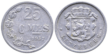 Люксембург 25 сантимов 1957 Шарлотта (1918-1964) KM 45a.1 алюминий 53-118