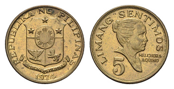 Филиппины 5 сентимо 1974 KM 197 латунь UNC 4668-655