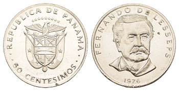 Панама 1/2 бальбоа (50 сентесимо) 1976 тираж 12.000 экземпляров KM 38 медь плакированная медно-никелем BU 4634-1132