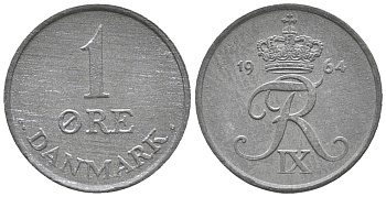 ДАНИЯ 1 ЭРЕ 1964 C; S, ФРЕДЕРИК IX (1947-1972) KM 839.2 цинк UNC 100-1132
