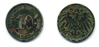 ГЕРМАНИЯ 10 ПФЕННИГОВ 1906 A KM 12, J. 13 медно-никель 54-457