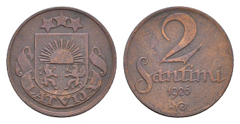 Латвия 2 сантима 1926 KM 2 бронза 4658-1151