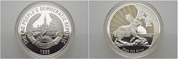 Лаос 3000 кипов 1999 год кролика, позолота KM 73 серебро PROOF 1080-4-41