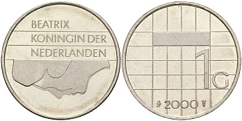 Нидерланды 1 гульден 2000 Беатрикс (1980-2013) KM 205 никель 4573-1156