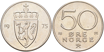 Норвегия 50 эре 1975 Улаф V (1957-1991) KM 418 медно-никель UNC 4582-726