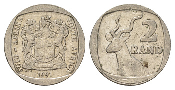 ЮАР 2 ранда 1991 KM 139 медь плакированная никелем 4626-1123