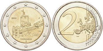 Германия 2 евро 2022 J, Тюрингия, Замок Вартбург KM 411 биметал UNC 4155-122