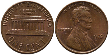 США 1 ЦЕНТ 1976 ЛИНКОЛЬН KM 201 медь цинк 66-1018