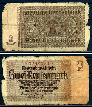 Германия 2 рентенмарки 1937 Pick 174 b бумага 8621-48-3-1