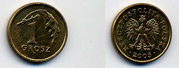 Польша 1 грош 2005 MW KM 276, Parchimowicz 701n латунь 58-233
