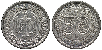 Германия 50 рейхспфеннигов 1928 E KM 49, J. 324 никель 4121-816