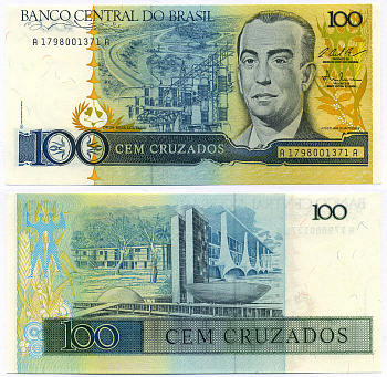 БРАЗИЛИЯ 100 КРУЗАДО 1987 ПОДПИСЬ 25, ЖУСЕЛИНУ КУБИЧЕК Pick 211c бумага UNC (ПРЕСС) 8564-50-3