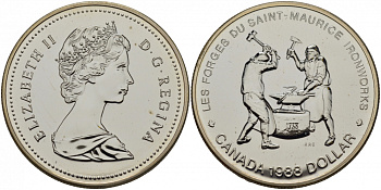 Канада 1 доллар 1988 250 лет кузницам Сен-Мориса, Елизавета II (1952-) KM 161 серебро UNC 1077-9-33