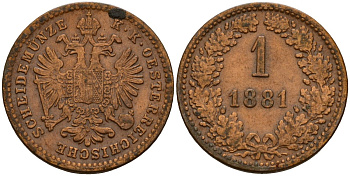 Венгрия 1 крейцер 1881 Франц Иосиф I (1848-1916) KM 2186 медь 4154-837