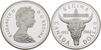 Канада 1 доллар 1982 100 лет городу Реджайна (1882-1982), королевский музей KM 133 серебро PROOF 1087-6-15