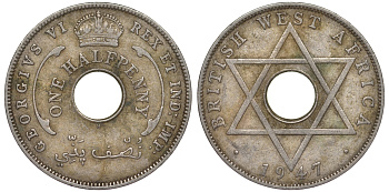 Британская Западная Африка 1/2 пенни 1947 H, Георг VI KM 18 медно-никель 25-2354