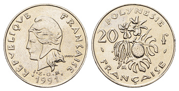 Французская Полинезия 20 франков 1991 KM 9 никель UNC 176-123