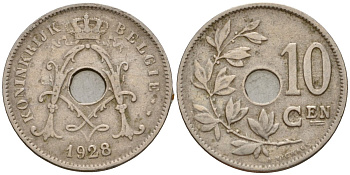 Бельгия 10 сантимов 1928 Belgie KM 86 медно-никель 26-1168