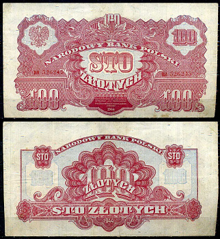 Польша 100 злотых 1944 OBOWIAZKOWE Pick 117 бумага 8604-40-3-2