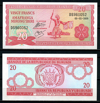 Бурунди 20 франков 2005 5 февраля 2005 Pick 27d бумага UNC (пресс) 6317-22-1-2