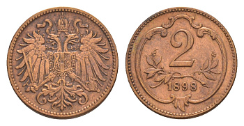 Австрия 2 геллера 1898 Франц Иосиф I (1848-1916) KM 2801 бронза 4639-1013