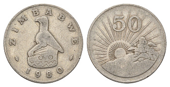 Зимбабве 50 центов 1980 восходящие солнце KM 5 медно-никель 4700-1134