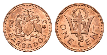 Барбадос 1 цент 1973 сломанный трезубец Британии KM 10 бронза UNC 4643-628