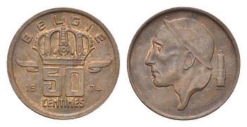 Бельгия 50 сантимов 1974 Belgie, Бодуэн I (1951-1993) KM 149 бронза 4705-265
