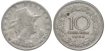 Австрия 10 грошей 1925 KM 2838 медно-никель 216-537