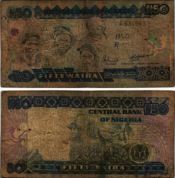 Нигерия 50 найра ND (1991-2000) жители Нигерии, подпись 9 Pick 27 b бумага 6312-54-2-2