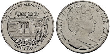 Остров Вознесения 1 крона 2014 в память героев первой мировой войны, кладбище KM NEW медно-никель UNC 4386-734