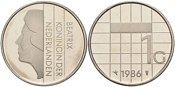 Нидерланды 1 гульден 1986 Беатрикс (1980-2013) KM 205 никель UNC 4116-127