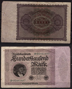 Германия 100000 марок 1923 Кауфман (Купец) Георг Гиссе (Ганс Гольбейн Младший) Pick 83 a бумага 7547-28-3-1