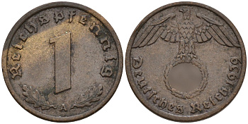 Германия 1 рейхспфенниг 1939 A KM 89, J. 361 бронза 4147-1161