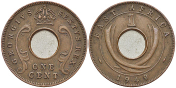 Британская Восточная Африка 1 цент 1949 Георг VI (1936-1952) KM 32 бронза 113-321