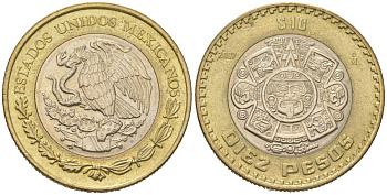 Мексика 10 песо 2007 Mo KM 616 биметалл aUNC 186-847
