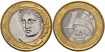 Бразилия 1 реал 2008 KM 652a биметалл 4143-454