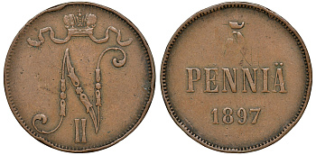 Россия для Финлянии 5 пенни 1897 Николай II (1894-1917) Биткин 442 медь 51-412